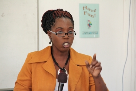 Principal at the Special Education Unit on Nevis Mrs. Violet Clarke presenting an overview of the UNESCO funded Autism Project